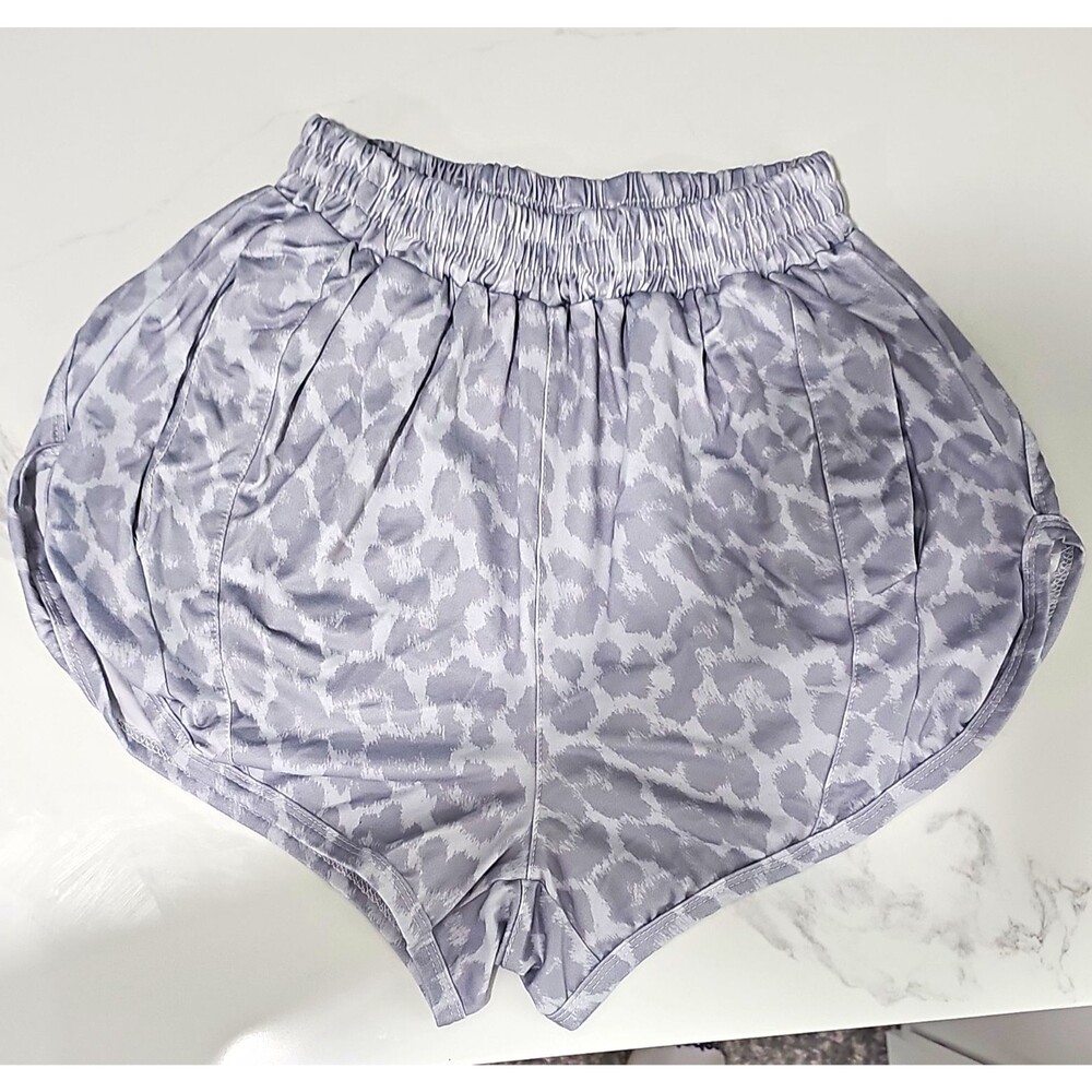 Women’s Gray Leopard Animal Print Athletic Shorts XXS Stretch Elastic Waist